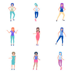 Dancing Girl Flat Icon Set Isolated On White Background