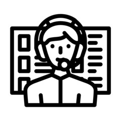 calling call center worker line icon vector. calling call center worker sign. isolated contour symbol black illustration