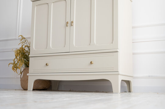 Close-up Of White Vintage Dresser. Minimalistic Interior Concept