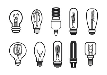 Fluorescent lamp set outline style. Simple vector illustration. Protection of Nature.