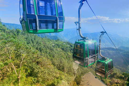 NAMCHI, SIKKIM, INDIA - OCTOBER 20, 2016 : Ropeway arrangement at Namchi, Sikkim . It is a very popular tourist attraction for tourists who can get a view of great Himalayan Mountains at Sikkim, India