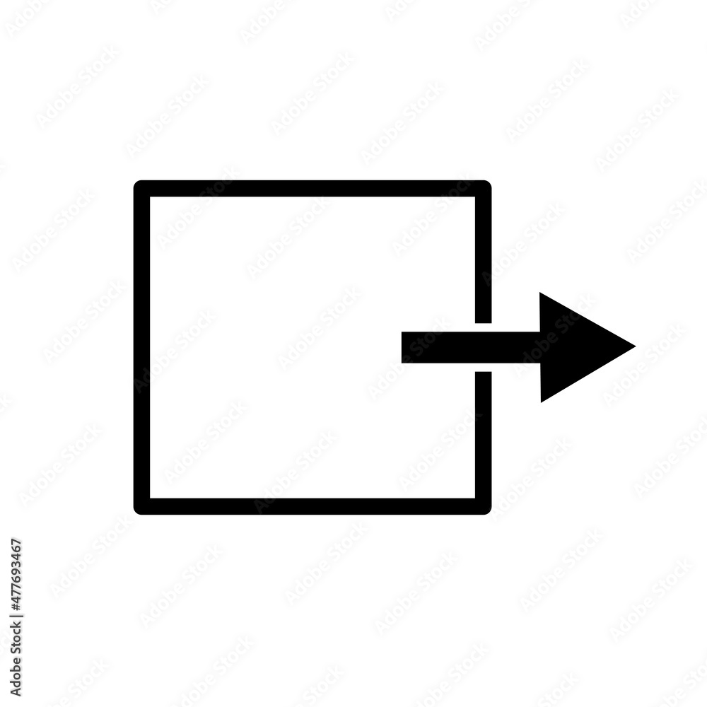 Poster Exit arrow icon. Safety background. Silhouette shape. Flat sign. App button. Line art. Vector illustration. Stock image. 