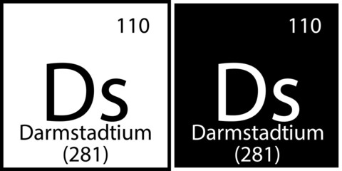 Darmstadtium chemical symbol. Banner art. Square frame. Science emblem. Mendeleev table. Vector illustration. Stock image. 