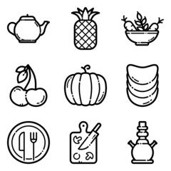 Food Set Flat Icon Set Isolated On White Background