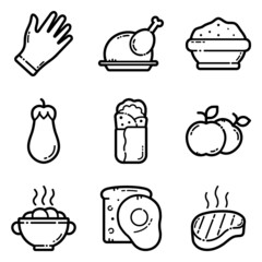 Food Set Flat Icon Set Isolated On White Background