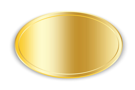 Golden plate icon. Name tag. Oval shape. Realistic design. Gradient effect. Simple art. Vector illustration. Stock image. 