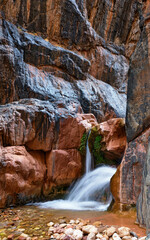 Clear Creek horizontal waterfall (side view) in the Grand Canyon, Arizona.