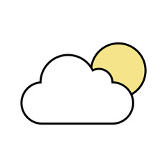 Cloud with sun icon. Simple design. Cartoon style. Weather forecast. App element. Vector illustration. Stock image. 