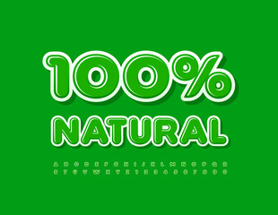 Vector eco Sign 100% Natural. Glossy Green Font. Trendy Alphabet Letters and Numbers set