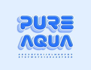 Vector creative emblem Pure Aqua. 3D abstract Font. Modern Blue Alphabet Letters and Numbers set