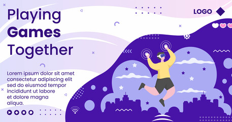 VR Glasses With Virtual Reality Game Post Template Flat Design Illustration Editable of Square Background for Social media, Greeting Card or Web