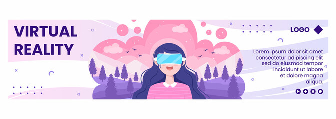 VR Glasses With Virtual Reality Game Banner Template Flat Design Illustration Editable of Square Background for Social media, Greeting Card or Web