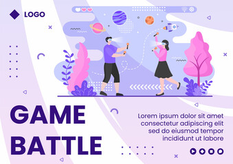 VR Glasses With Virtual Reality Game Brochure Template Flat Design Illustration Editable of Square Background for Social media, Greeting Card or Web