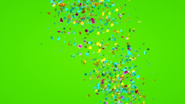 Colorful confetti floating on air over empty background. 3d Animation