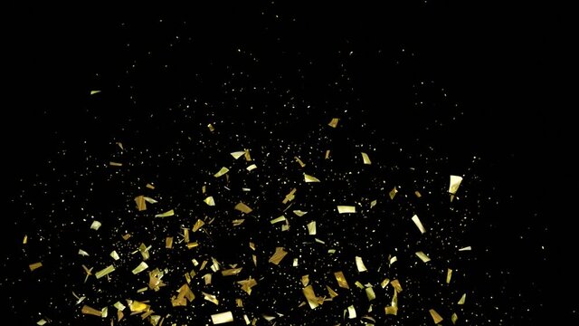 Colorful confetti floating on air over empty background. 3d Animation