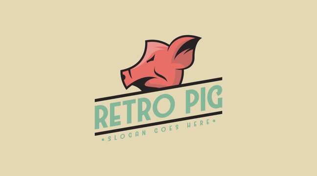 Hog Logo Design Concept Vector. Pig Logo Template in Retro Style