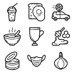 Food Set Flat Icon Set Isolated On White Background
