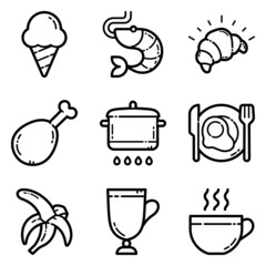 Food Set Flat Icon Set Isolated On White Background