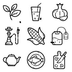 Food Set Flat Icon Set Isolated On White Background