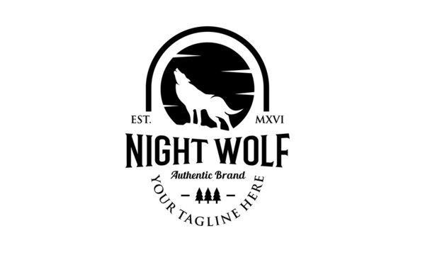 Night wolf roar logo vintage