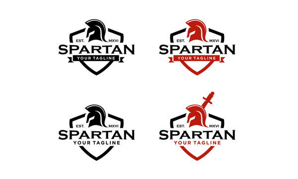Spartan helmet and sword logo vintage
