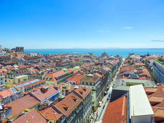 Fototapeta na wymiar Panoramic view of Lisbon and the Augusta Street from one of it's viewpoints - Lisbon, Portugal