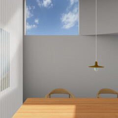 modern dinning room with hight side light and translucent curtain - 3D illustration