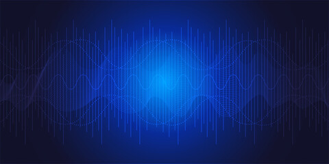 Abstract wave lines on black background for elements. Colorful sound wave audio spectrum line blue dark design. Technology background.