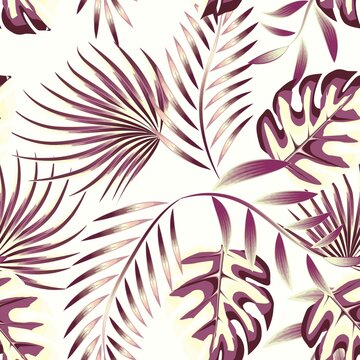 Modern seamless pattern with vintage color tropical monstera palm leaves and foliage. Fashionable texture design, textile, fabric, printing. Original plant. Exotic design and ornament. Summer design