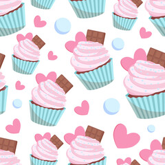 Cupcake seamless pattern. Background for gift boxes, wrapping paper, wallpapers, textiles, papers, fabrics, web pages
