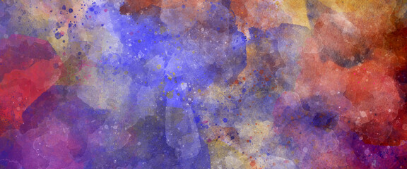 Colorful space background with stars, Blue watercolor galaxy texture, fantazy universe, Purple clouds, Paint splash, Colorful gradient ink colors wet effect hand drawn canvas background wallpaper.