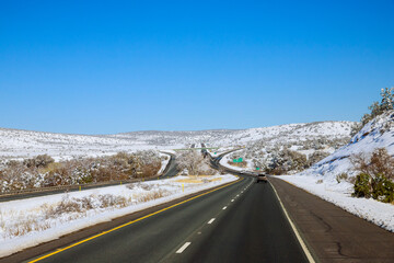 Desert landscape in the winter after a heavy snowfall mountain in Arizona