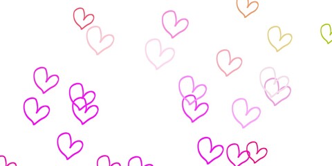 Light Pink, Green vector background with hearts.