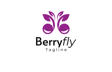 Berry Logo. berry with butterfly combination. Flat style Logo Design Template element. vector illustration