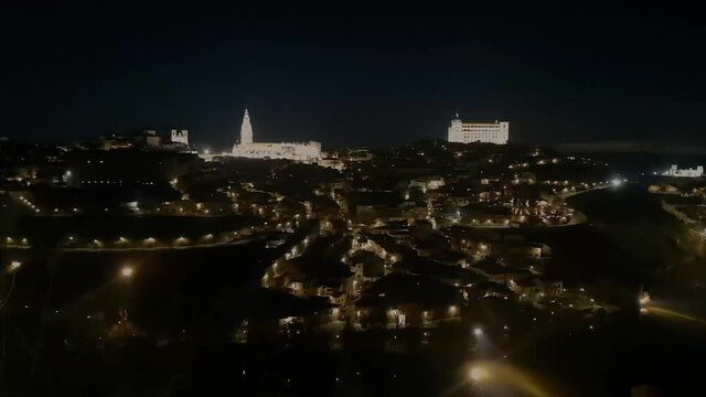 panoramic night video of the city of Toledo, Spain,
