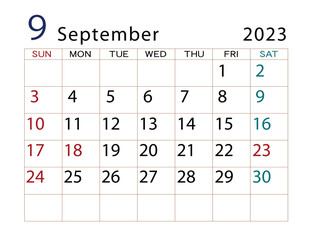 2023年カレンダー　9月