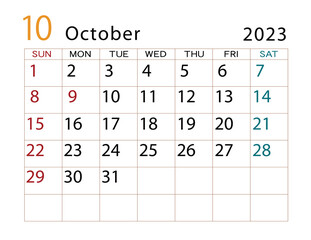 2023年カレンダー　10月