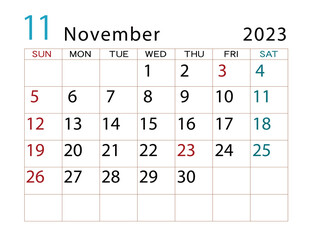2023年カレンダー11月