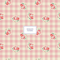 RETRO TARTAN PATTERN WITH FLOWERS. TARTAN SEAMLESS PATTERN VECTOR DESIGN