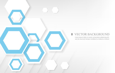 Geometric vector white blue hexagon shape white background