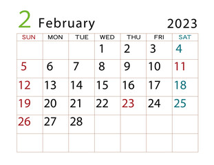 2023年カレンダー　2月