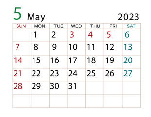 2023年カレンダー　5月