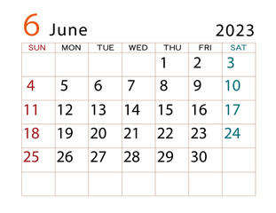 2023年カレンダー　6月