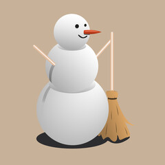 Snowman with broom isolated vector