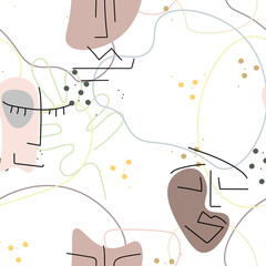 Woman Face line. Abstract drawing seamless pattern