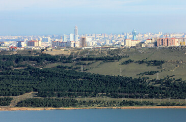 The beautiful city of Baku on the edge of the mountain.