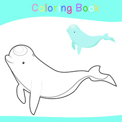 Coloring sea animals worksheet page. Educational printable coloring worksheet. Coloring game for preschool children. Black and white vector illustration. Motor skills education.