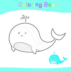 Coloring sea animals worksheet page. Educational printable coloring worksheet. Coloring game for preschool children. Black and white vector illustration. Motor skills education.