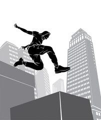 Urban Parkour Leaping on Buildings
