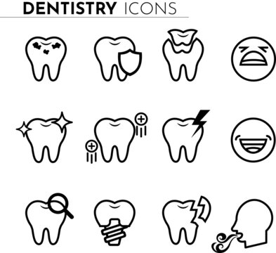 12 dentistry icons black and white